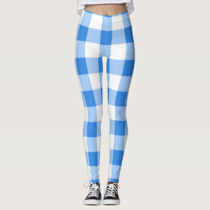Legging Padrão Verificado de Gingham Azul e Branco