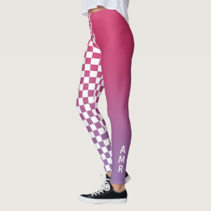 Legging Padrão Verificado de Gradação Rosa a Roxo