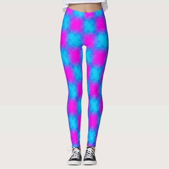 Legging Padrão Verificado Neon Blue & Pink (Frente)