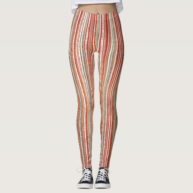 Legging Padrão vermelho, bege e branco com risca (Frente)