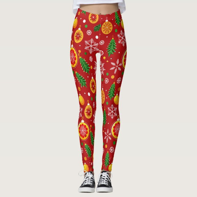 Legging Padrão vermelho com tema natalino (Frente)