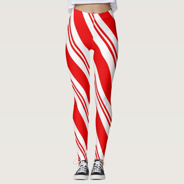 Legging Padrão Vermelho De Cane De Candy De Natal Bonito (Frente)