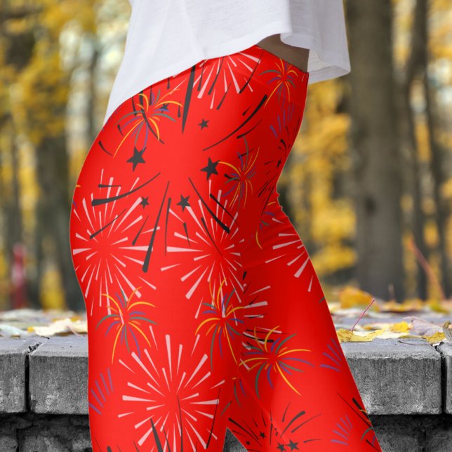 Legging Padrão vermelho de Starburst vermelho vibrante (Candy Apple Red Starburst Leggings)