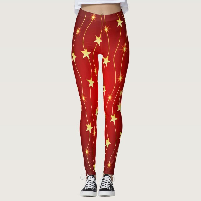 Legging Padrão Vermelho Ruby Adorcido da Estrela (Frente)