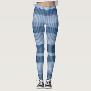 Legging padrão vertical riscado de tons azuis