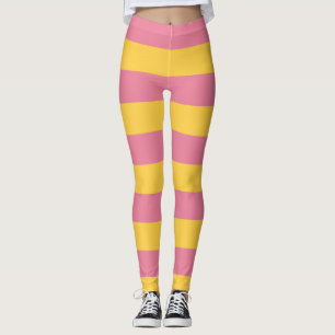 Legging Padrão Vertical Vertical, Rosa Vibrante e Amarelo 