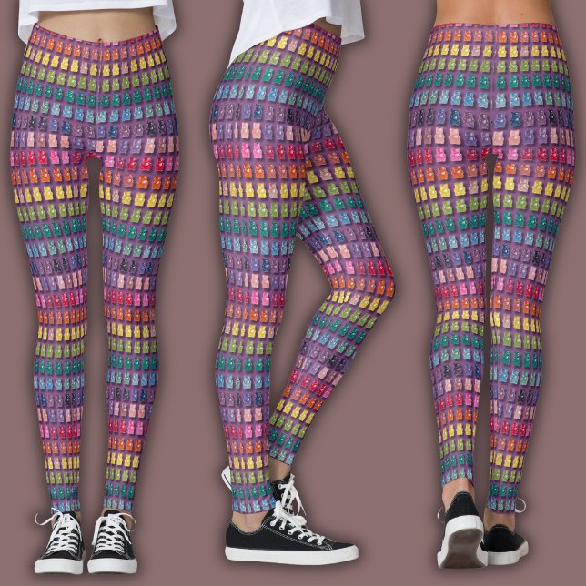 Legging Padrão Vibrante de Doces | Urso Gummy Arco-íris (Criador carregado)