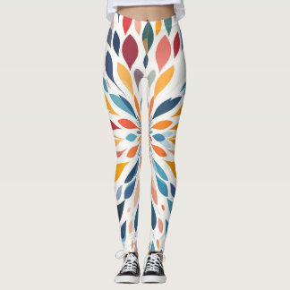 Legging Padrão Vibrante de Explosão Floral Abstrata