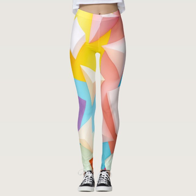 Legging Padrão Vibrante de Prisma de Triângulo 3D Multicol (Frente)