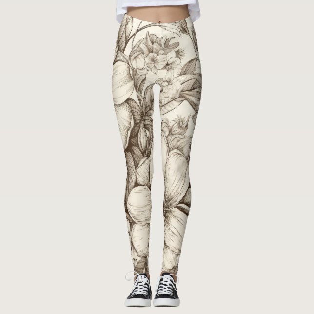 Legging Padrão Vintage Floral Sepia (13) (Frente)