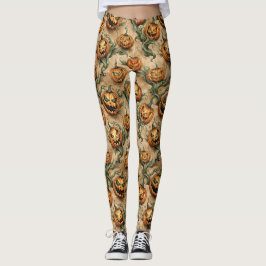 Legging Padrão Vintage Halloween Jack-O-Lantern