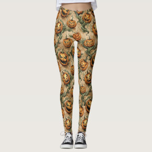 Legging Padrão Vintage Halloween Jack-O-Lantern