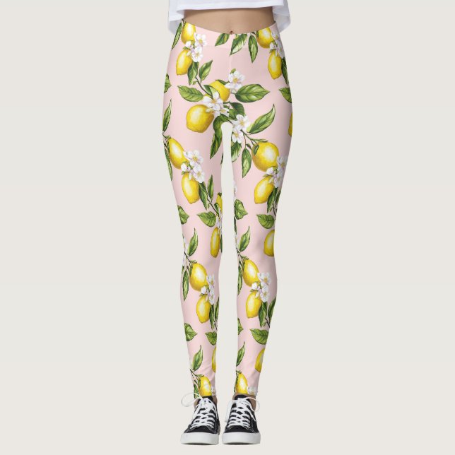 Legging Padrão Vintage Lemon & Blossom a rosa (2) (Frente)