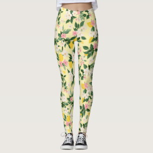 Legging Padrão Vintage Lemon & Blossom em amarelo