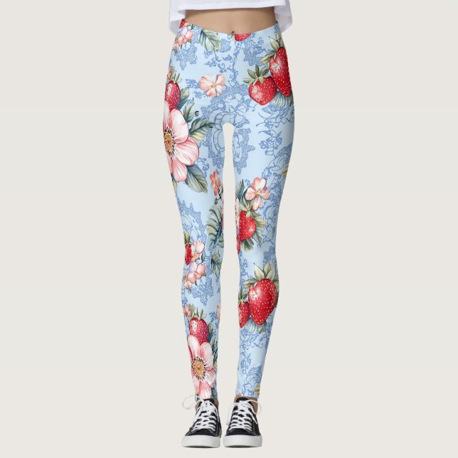 Legging Padrão Vintage Strawberry & Flowers (Frente)
