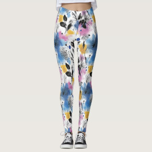 Legging Padrão Vintage Watercolor Floral Abstrato (13)