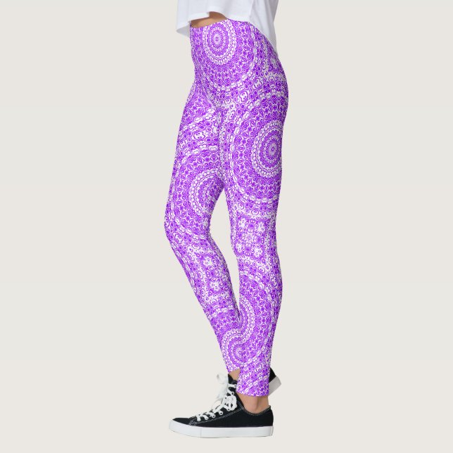 Legging Padrão Violeta Vibrante de Mandala Caleidoscópio (Esquerda)