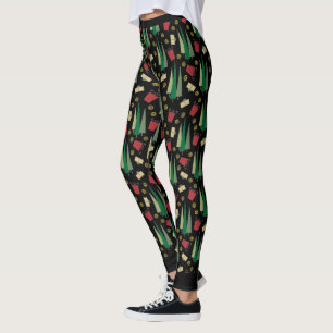 Legging Padrão Whimiscal de Árvore de Natal Preto