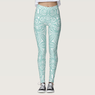 Legging Padrão Whimsical Azul e Branco Turquesa