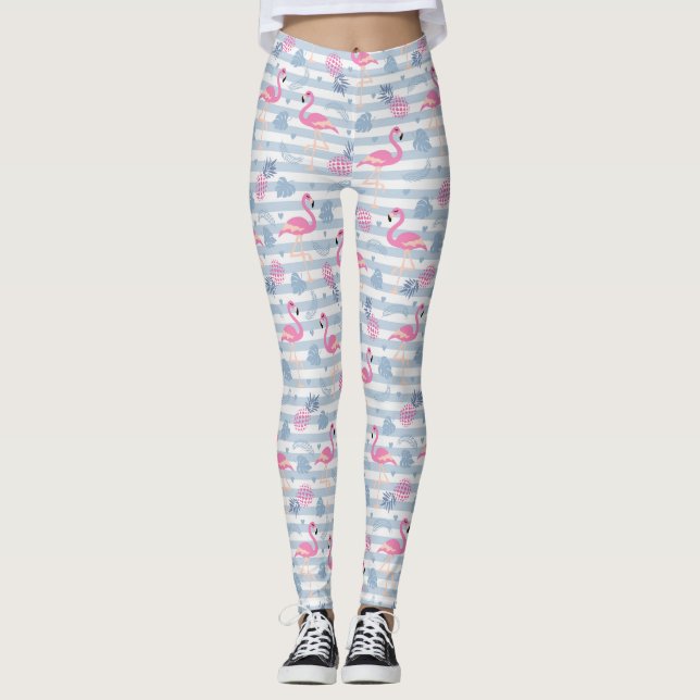 Legging Padrão Whimsical Flamingo & Pineapple (Frente)