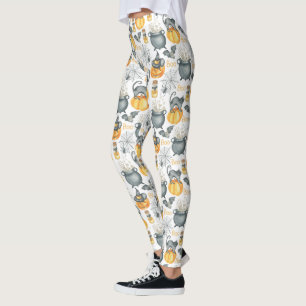Legging Padrão Whimsical Halloween Cauldron and Cats