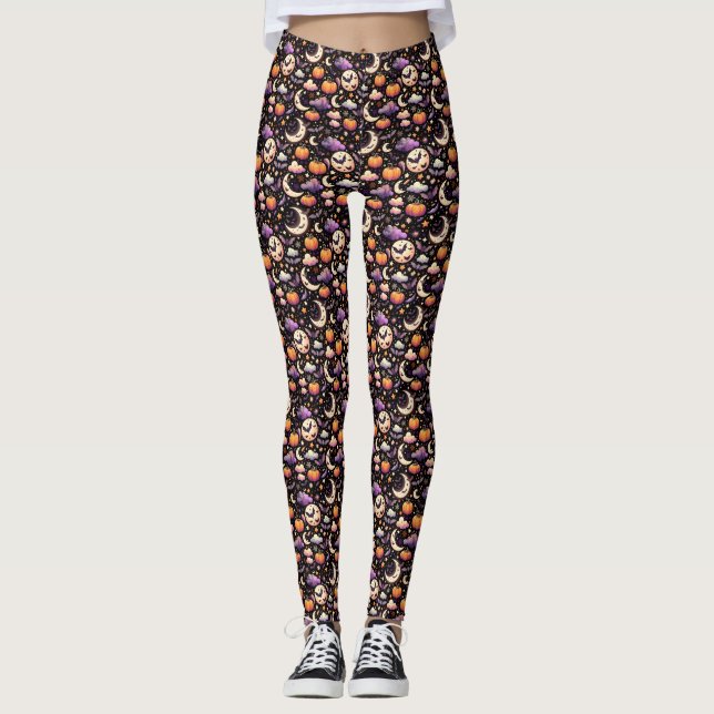 Legging Padrão Whimsical Halloween Night Sky (Frente)