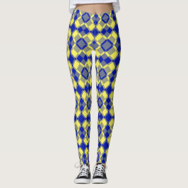 Legging Padrão Xadrez Argyle Azul Amarelo