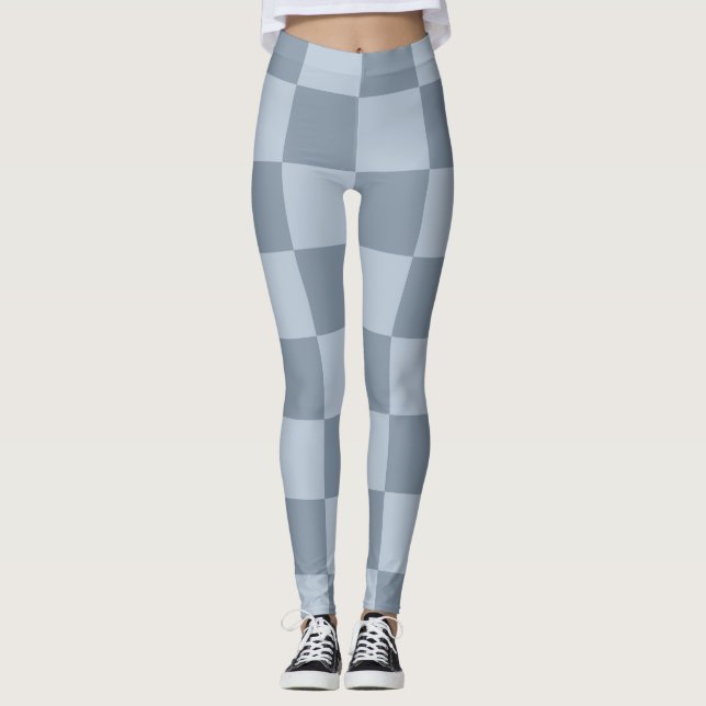 Legging Padrão Xadrez Azul Pó Minimalista (Frente)