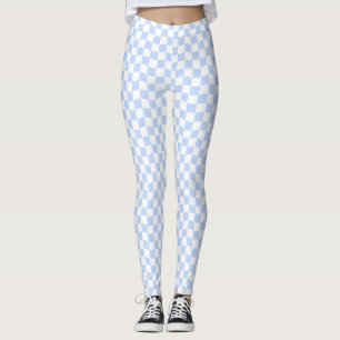 Legging Padrão Xadrez Branco Azul Pastel Retro