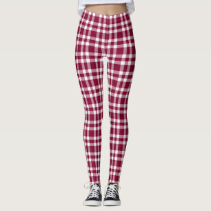Legging Padrão Xadrez Branco Borgonha
