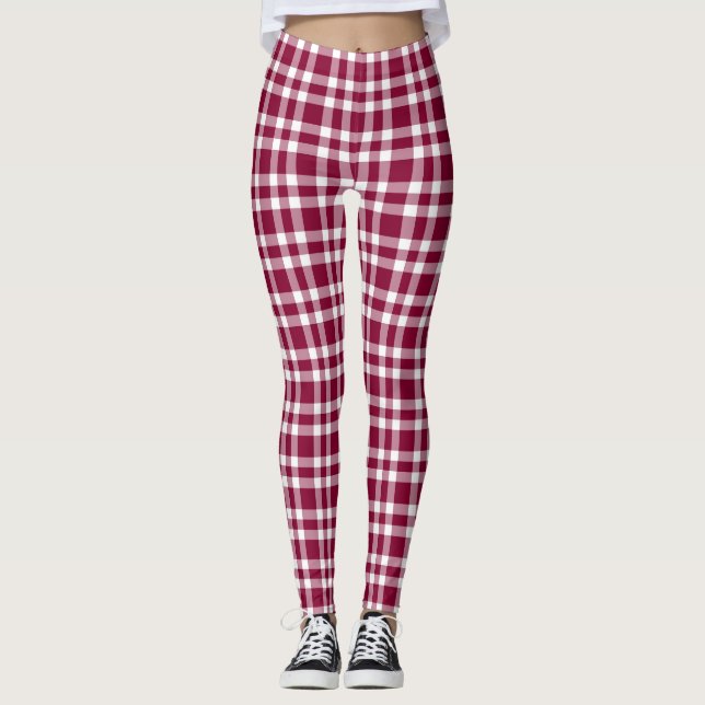 Legging Padrão Xadrez Branco Borgonha (Frente)