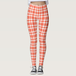 Legging Padrão Xadrez Branco Coral