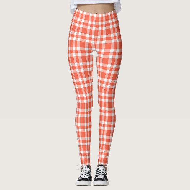 Legging Padrão Xadrez Branco Coral (Frente)