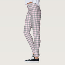 Legging Padrão Xadrez Búfalo Rosa Claro Cinza Fofo