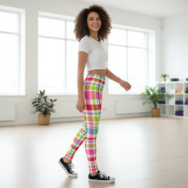 Legging Padrão Xadrez de Arco-Íris Brilhante 