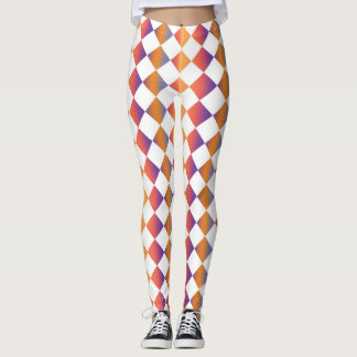 Legging Padrão Xadrez de Diamante com Gradiente Laranja Ve