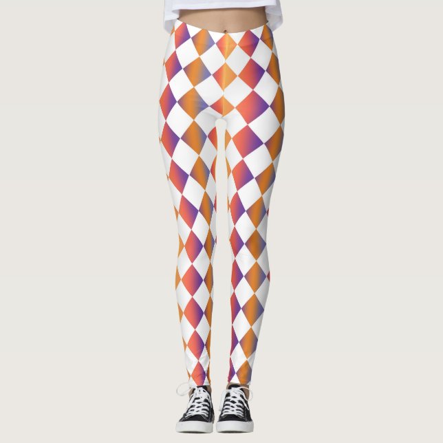 Legging Padrão Xadrez de Diamante com Gradiente Laranja Ve (Frente)