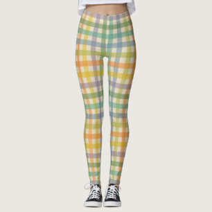Legging Padrão Xadrez de Primavera em Laranja Verde e Marr