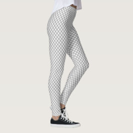 Legging Padrão Xadrez Diagonal Cinza e Branco