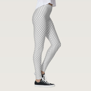 Legging Padrão Xadrez Diagonal Cinza e Branco