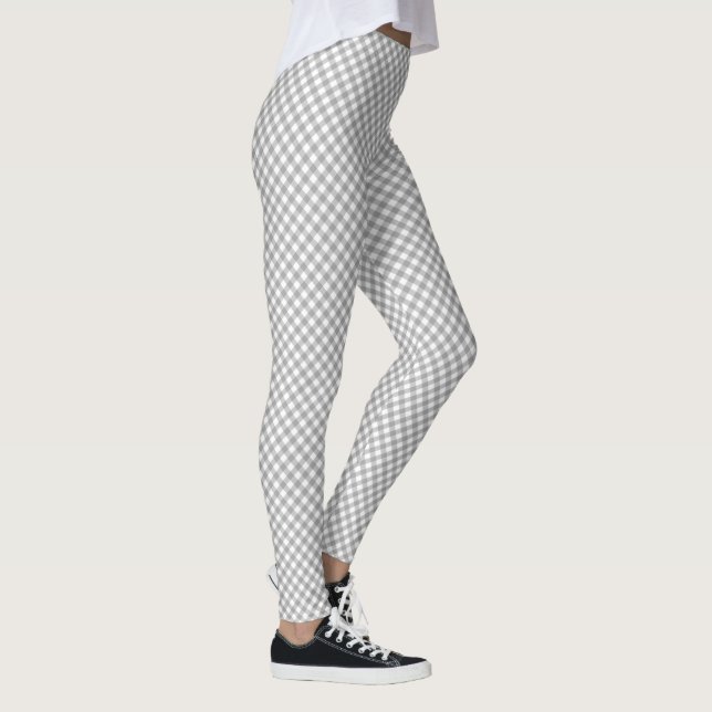 Legging Padrão Xadrez Diagonal Cinza e Branco (Direita)