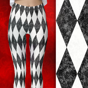 Legging Padrão Xadrez Diamante Argyle Preto e Branco Cláss
