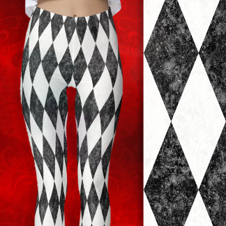Legging Padrão Xadrez Diamante Argyle Preto e Branco Cláss