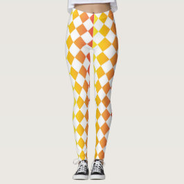 Legging Padrão Xadrez Diamante Gradiente Laranja Amarelo V