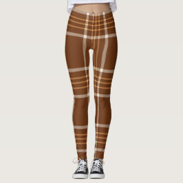 Legging Padrão Xadrez Escocês Bege Marrom   