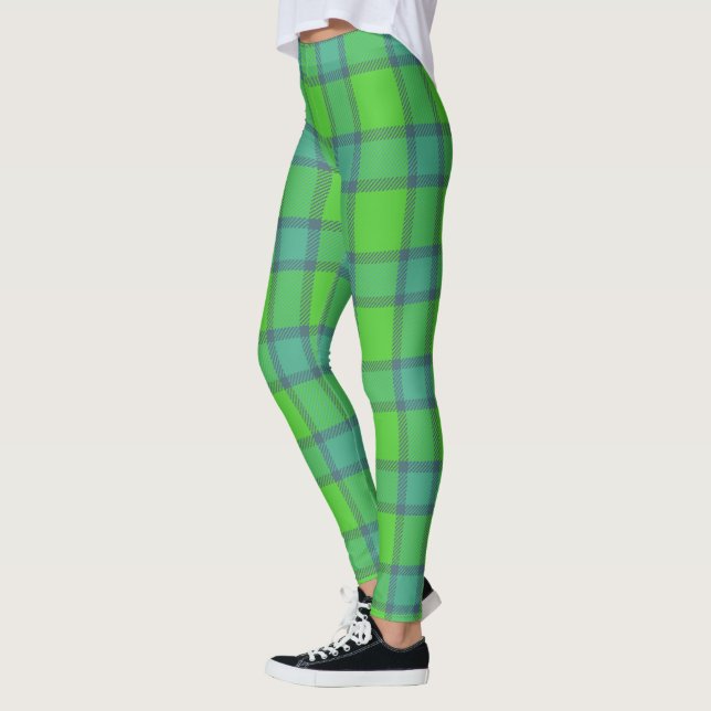 Legging Padrão xadrez escocês verde e azul moderno e elega (Esquerda)