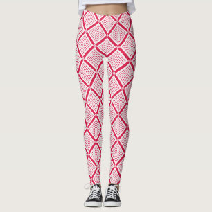 Legging Padrão xadrez geométrico vermelho e branco retrô