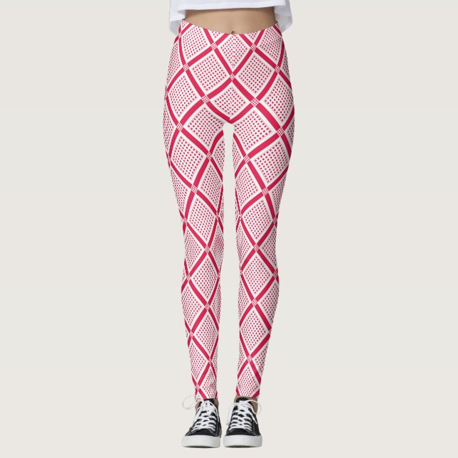 Legging Padrão xadrez geométrico vermelho e branco retrô (Frente)