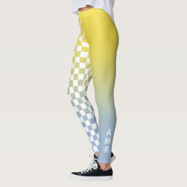 Legging Padrão Xadrez Gradiente Amarelo para Azul Monogram