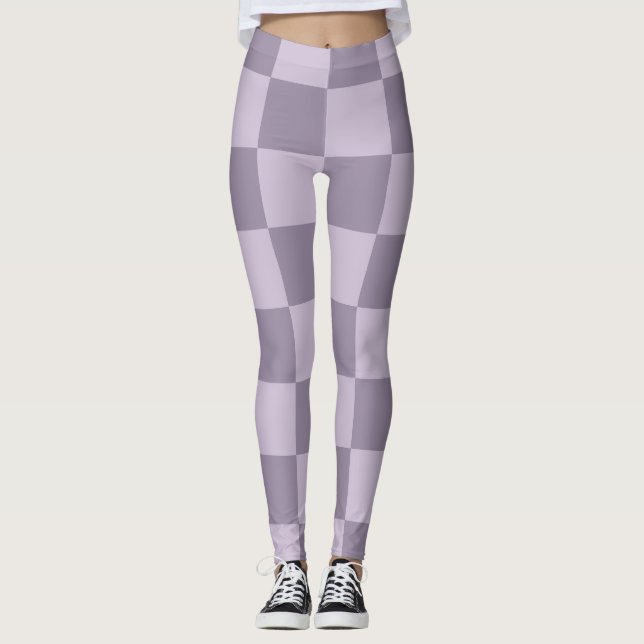 Legging Padrão Xadrez Lavanda Suave Minimalista (Frente)